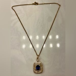 Designer inspired faux sapphire and diamond necklace. Never worn